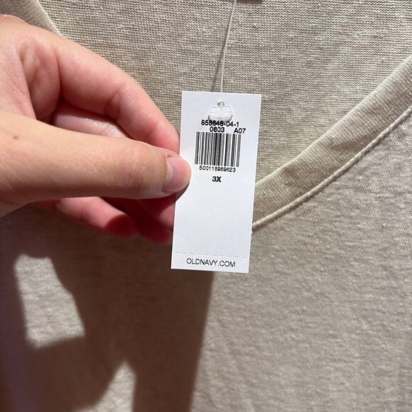 NWT Old Navy Linen Blend Short Sleeve Shirt Sz 3X Beige Coastal Casual V-Neck - Picture 7 of 7